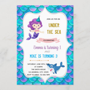 Thema's voor de verjaardag van Zeemeermin en haai Kaart