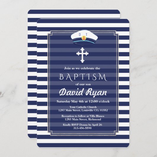 Thematische uitnodiging voor doopfeest met zilver (Voorkant / Achterkant)