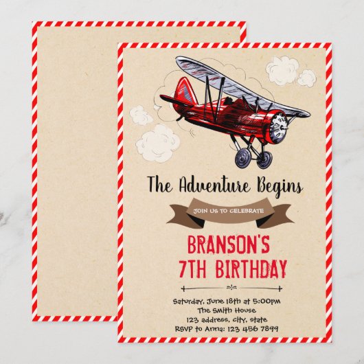  themauitnodiging voor een vliegtuig kaart (Voorkant / Achterkant)