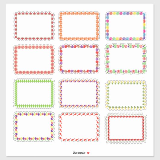 Thème alimentaire coloré encadré Étiquettes blancs (Feuille)