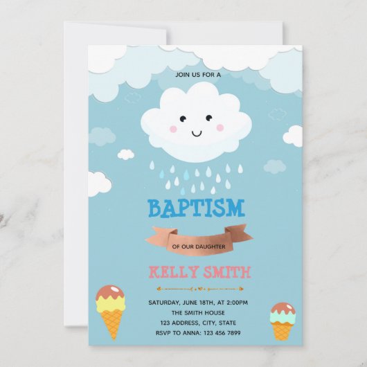 Thème baptême de nuage et glaces Invitation (Devant)