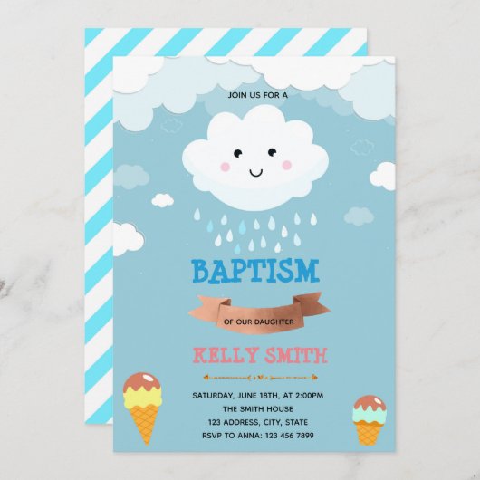 Thème baptême de nuage et glaces Invitation (Devant / Derrière)