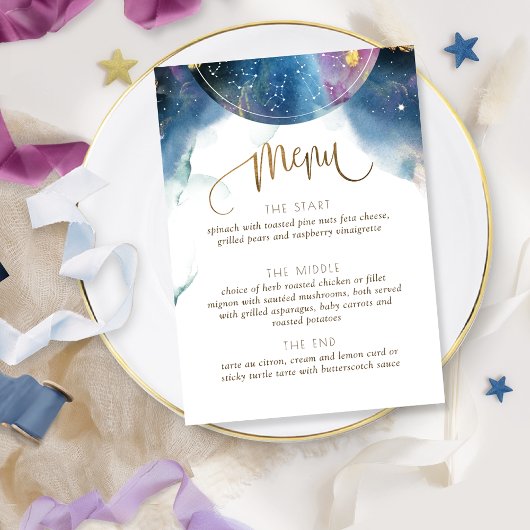 Thème céleste élégant et unique Menu aquarelle