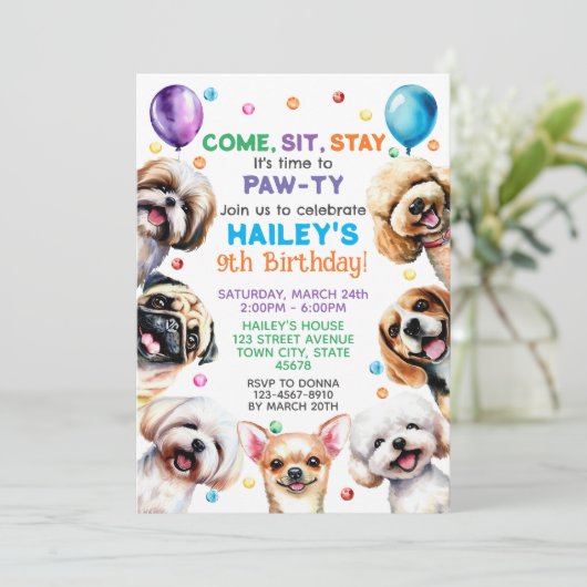 Thème Chien 9e anniversaire Fête Invitation (Debout devant)