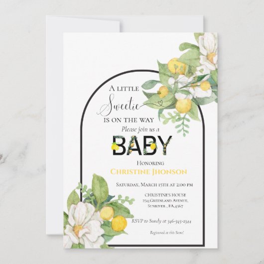 Thème citron petite invitation baby shower sucrée (Devant)