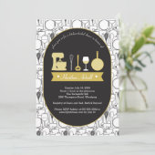 Thème cuisine Douche nuptiale Invitations or noir (Debout devant)
