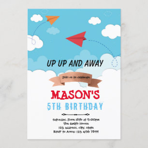 Thème d'anniversaire d'avion papier Invitation