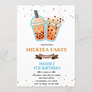 Thème d'anniversaire de Boba tea boy Invitation