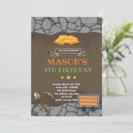 Thème d'anniversaire de la mine d'or Invitation (Debout devant)