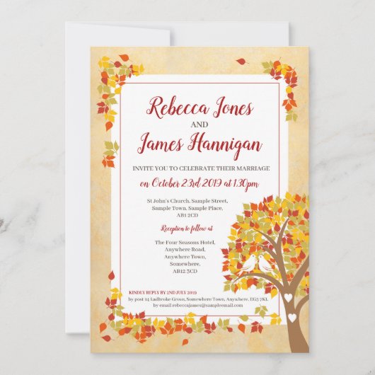 Thème d'automne faire-part de mariage, Invitation (Devant)