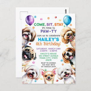 Thème de chien 6e anniversaire Fête Invitation
