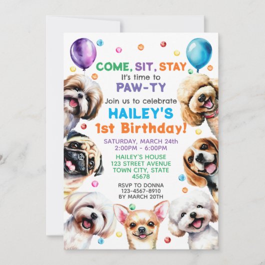Thème de chien Anniversaire Fête Invitation (Devant)