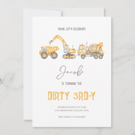 Thème de construction 3ème anniversaire Invitation (Devant)