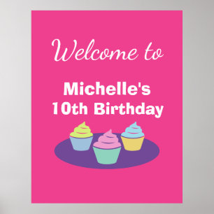 Thème de fête d'anniversaire Cupcake affiche de bi