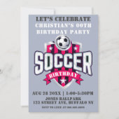 Thème de football rose chaud Invitations de fête d (Devant)