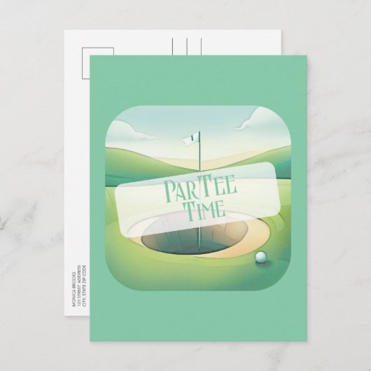 Thème de golf Anniversaire Invitation Carte postal (Devant / Derrière)