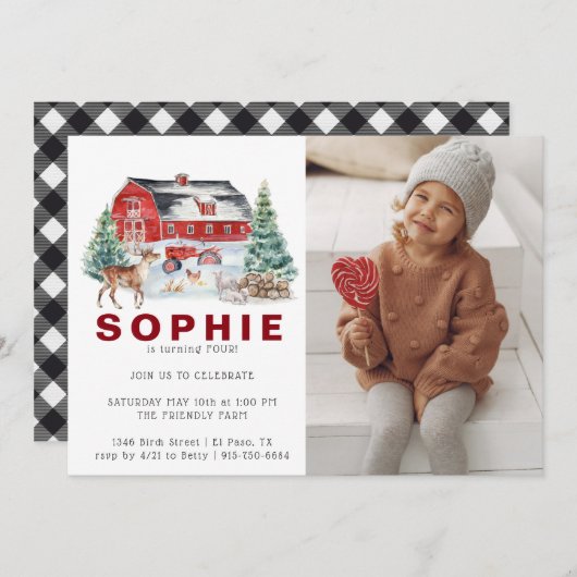 Thème de la ferme d'hiver | Invitation de fête d'a (Devant / Derrière)