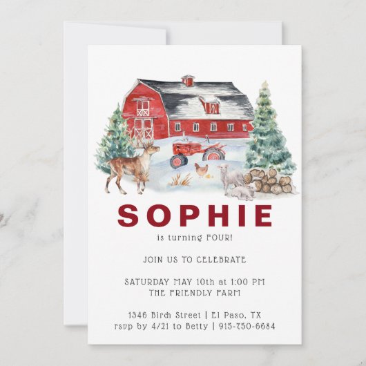 Thème de la ferme d'hiver | Invitation de fête d'a (Devant)