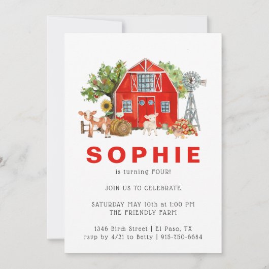 Thème de la ferme | Invitation de fête d'anniversa (Devant)