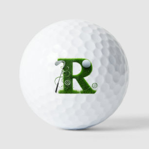 Thème de lettre d'herbe de golf avec balles et clu