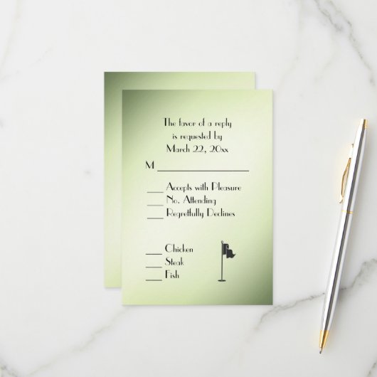 Thème de mariage de golf vert RSVP avec sélection (Devant/Arrière en situation)