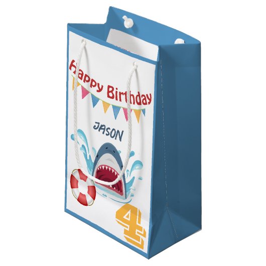 Thème de requin Joyeux Anniversaire Petit sac cade (Devant Angle)