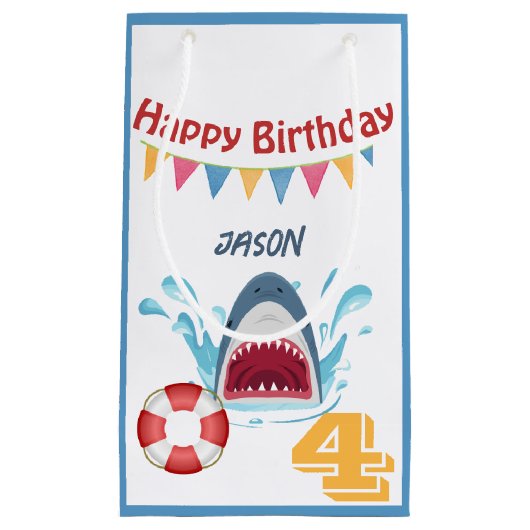 Thème de requin Joyeux Anniversaire Petit sac cade (Devant)