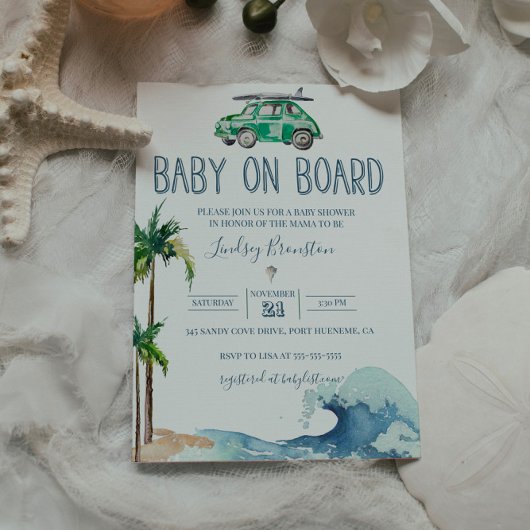 Thème de surf Baby shower Invitation Plage Bébé