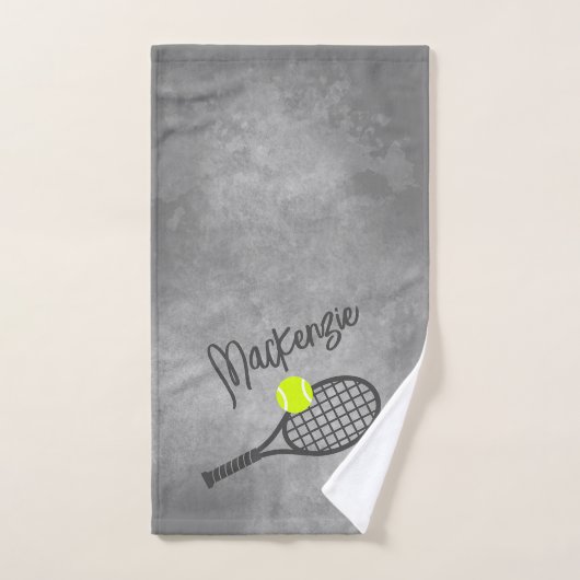 Thème de Tennis Gris Noir Grunge Monogramme (Serviette à main)