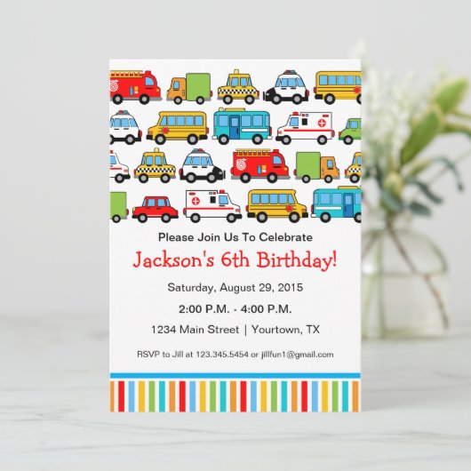 Thème de transport Anniversaire Fête Invitation (Debout devant)