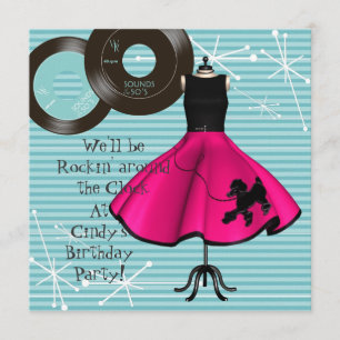 Thème des années 1950 Anniversaire Fête Invitation