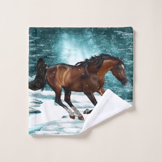 Thème d'hiver Galloping Arabian Horse (Gant de toilette)