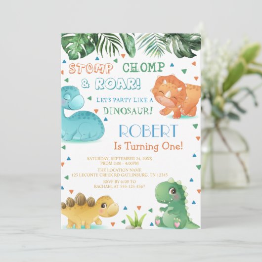 Thème Dinosaur Anniversaire Fête Invitation (Debout devant)