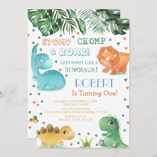 Thème Dinosaur Anniversaire Fête Invitation (Devant / Derrière)