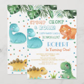 Theme Dinosaur Birthday Party Invitation Kaart (Voorkant / Achterkant)