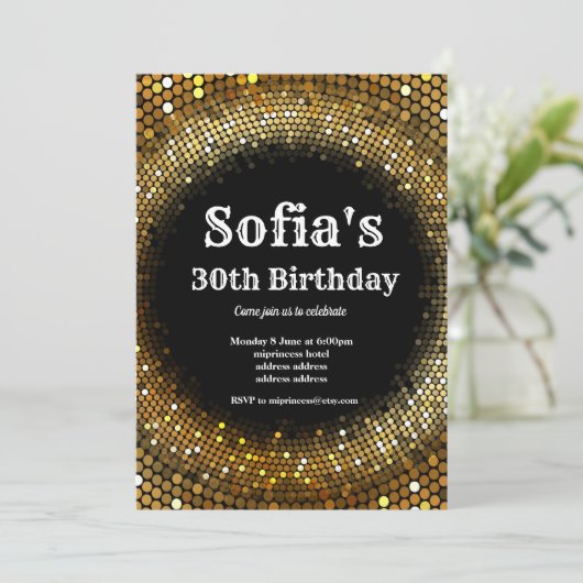 Thème Disco, or anniversaire fête invitation (Debout devant)