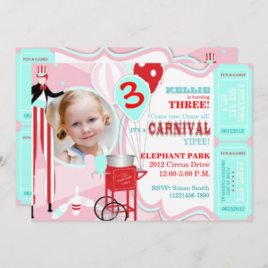 Thème du Carnaval Invitation d'anniversaire A7-PKR (Devant / Derrière)