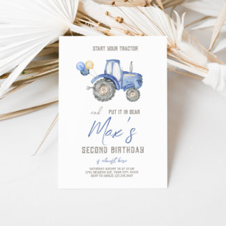 Thème du Tracteur bleu Anniversaire Invitation