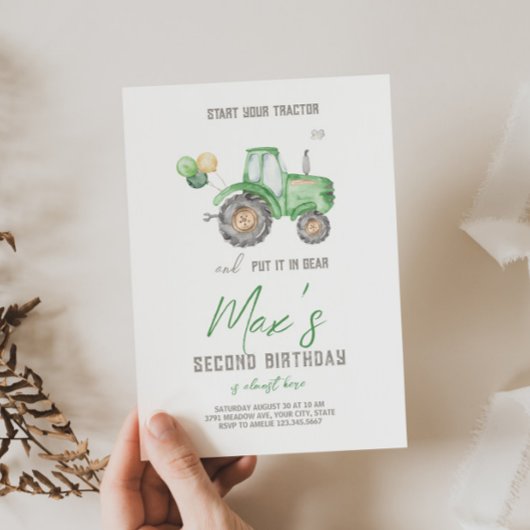Thème du Tracteur vert Invitation d'anniversaire