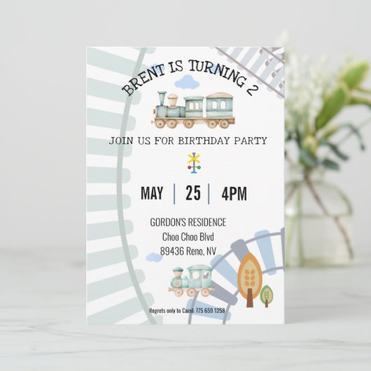 Thème du train Invitation d'anniversaire (Debout devant)