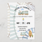 Thème du train Invitation d'anniversaire (Devant / Derrière)