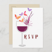thème du vin, carte postale papillon RSVP (Devant / Derrière)
