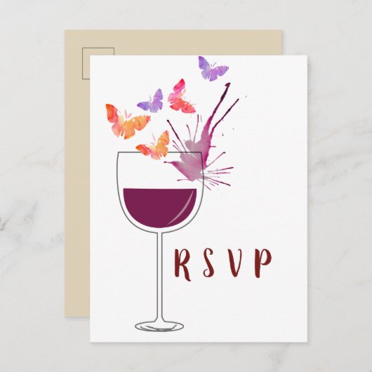thème du vin, carte postale papillon RSVP (Devant / Derrière)
