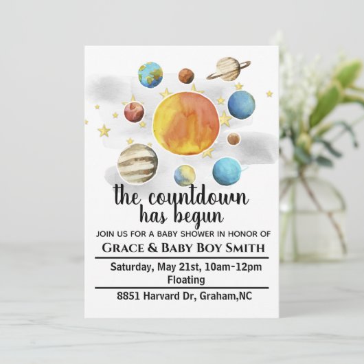 Thème Espace Bébé Douche Invitations (Debout devant)