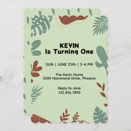 Thème Feuille Première Invitation Anniversaire (Devant / Derrière)