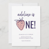 Thème fraise Premier anniversaire Invitations de f (Devant)