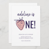 Thème fraise Premier anniversaire Invitations de f (Devant / Derrière)