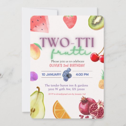 Thème Fruit 2ème anniversaire invitation (Devant)