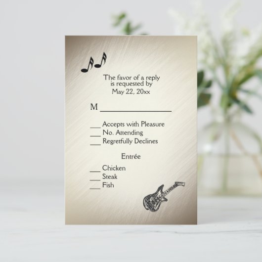 Thème guitare Or Antique RSVP avec choix de menu (Debout devant)