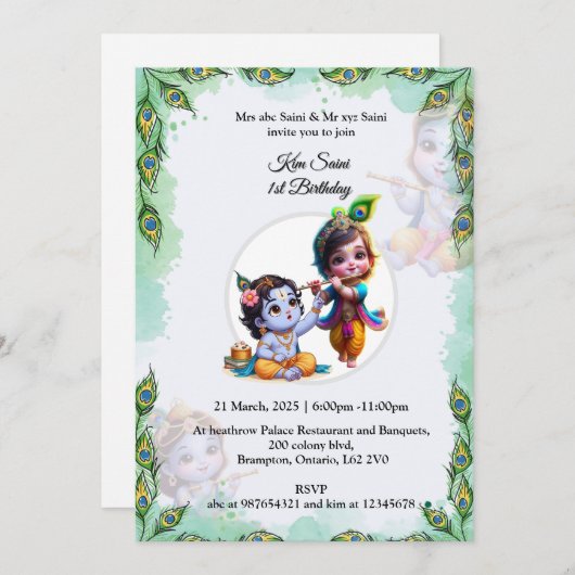THÈME KRISHNA INVITATION ANNIVERSAIRE (Devant / Derrière)
